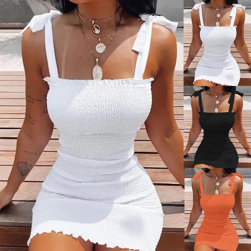 Trendy Solid Strap Short Dress