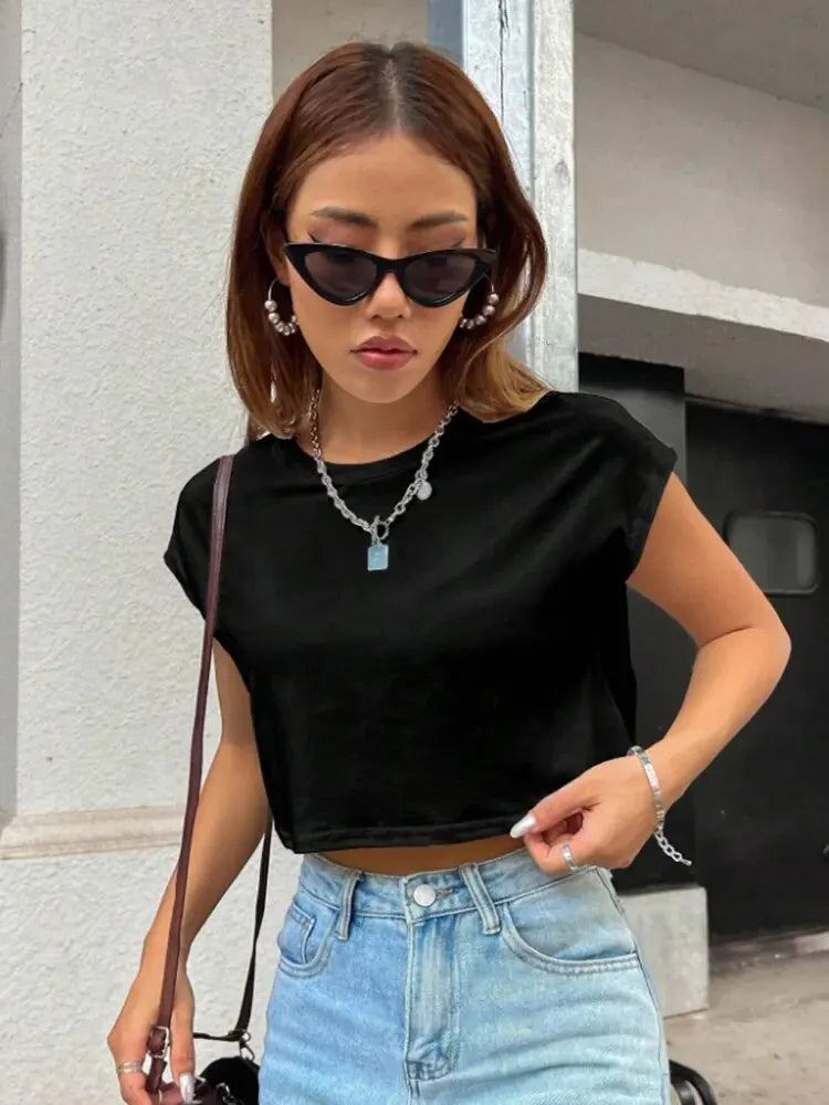 Solid Batwing Sleeve Crop Tee