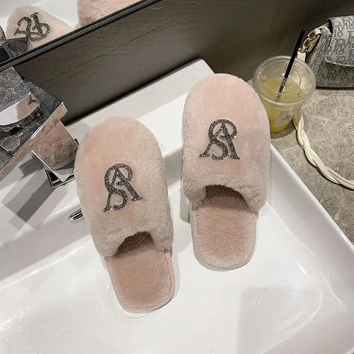 Hairy Cotton Slippers Women Autumn Winter New Warm Footwear Home