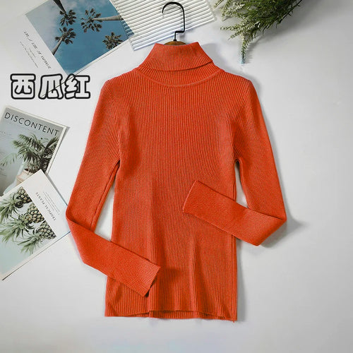 Simple Women Turtleneck Sweater Winter Fashion Pullover Elastic