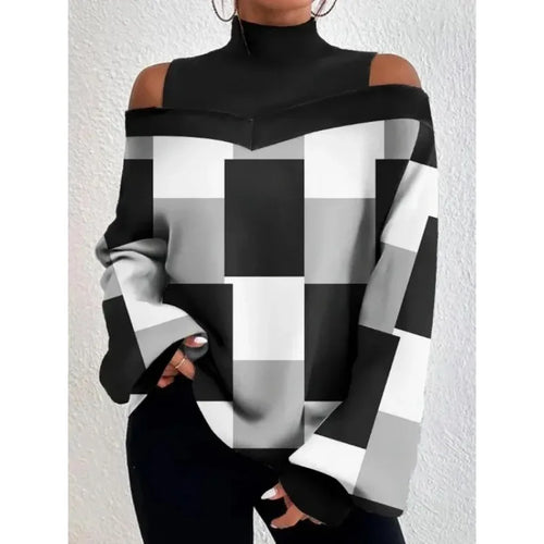 Ladies Long Sleeve Turtleneck Tops Women Sexy Off Shoulder Hollow