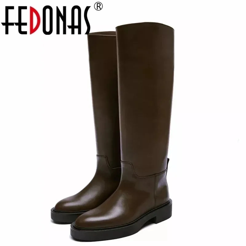 Genuine Leather Knee High Boots