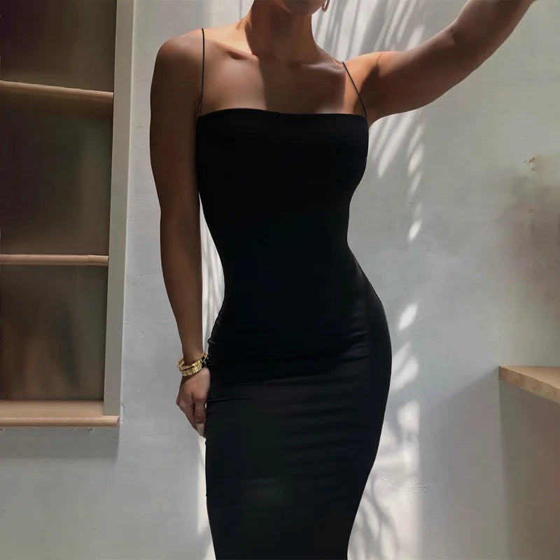 Summer Black Sexy Dress Women Streetwear Sleeveless Backless Solid