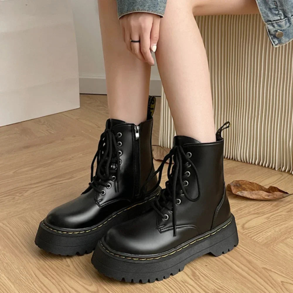 Women Minimalist Boots Casual Shoes Woman Leather Chelsea  Punk Female