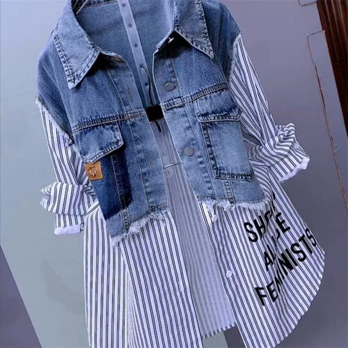 Striped Denim Jacket Women's