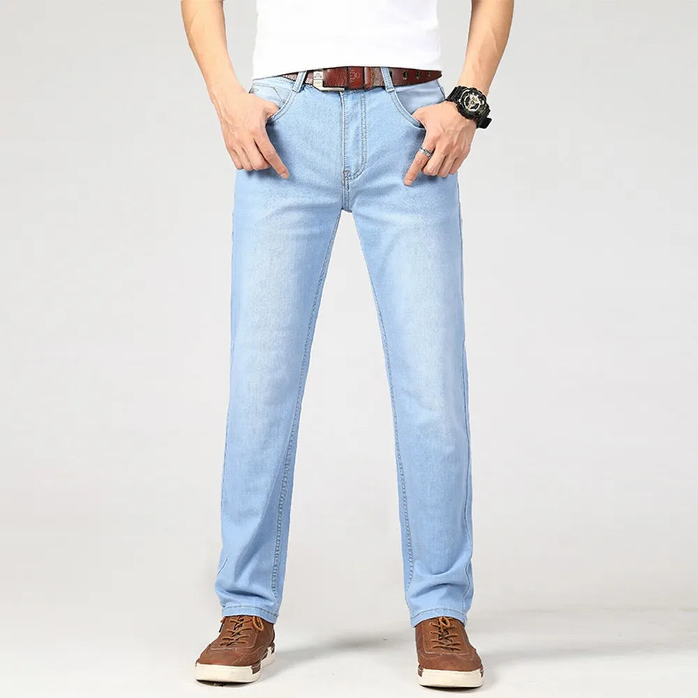 Wthinlee Spring Summer Business Jeans Men Light Blue Casual Straight