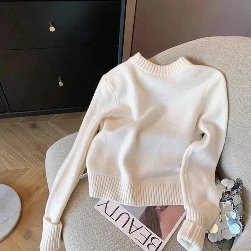 Letters Embroidery Pullover Sweater Spring Autumn Women Round