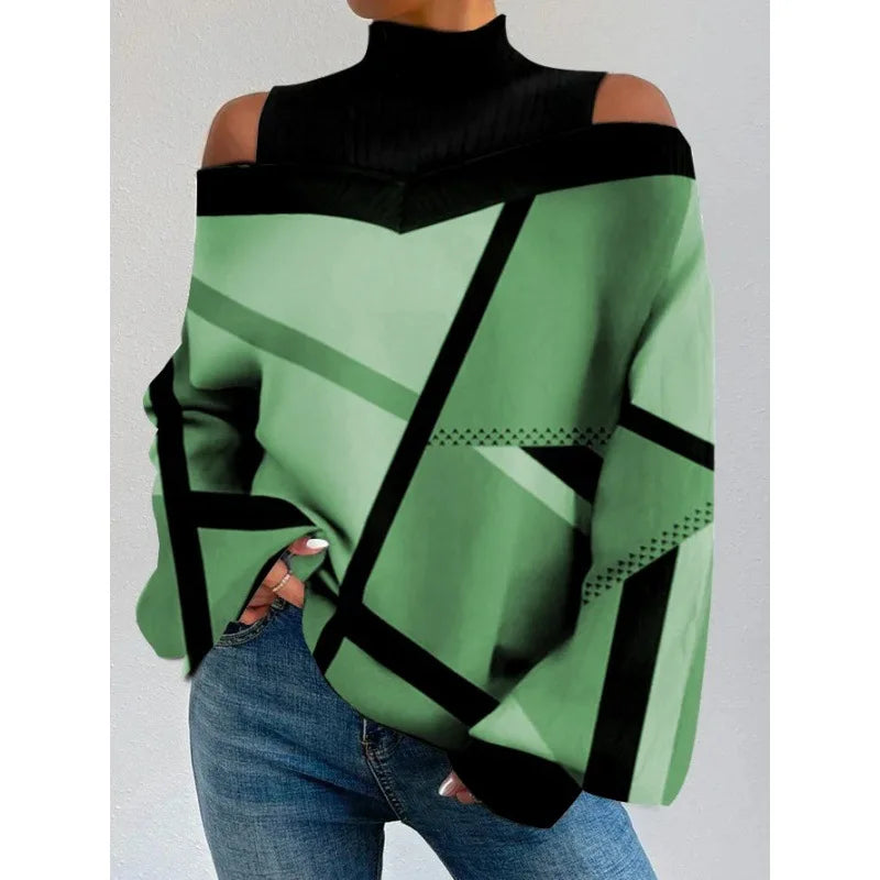 Ladies Long Sleeve Turtleneck Tops Women Sexy Off Shoulder Hollow