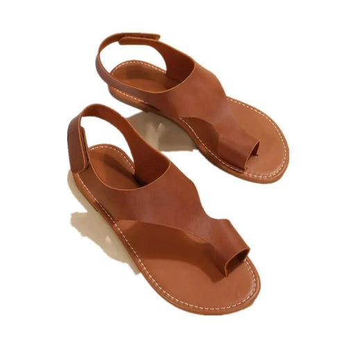 Women Flat Sandals PU Leather Open Toe Ladies Beach Shoes