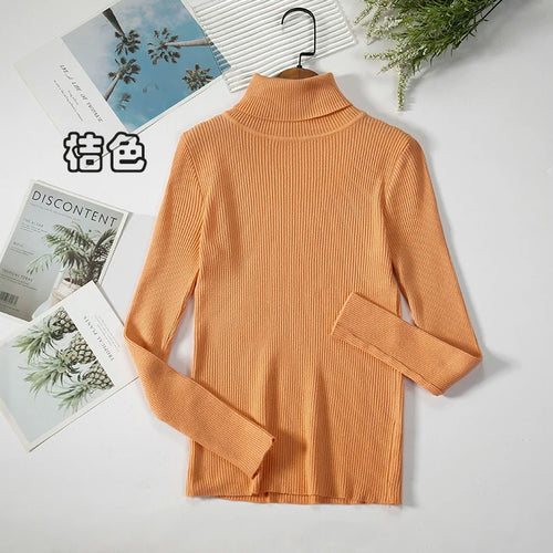 Simple Women Turtleneck Sweater Winter Fashion Pullover Elastic