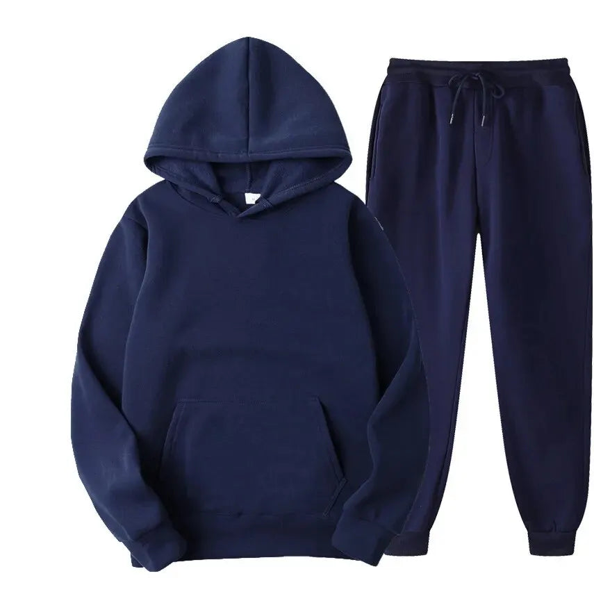 Men's Autumn and Winter New Solid Color Hoodie+pants Two-piece Set