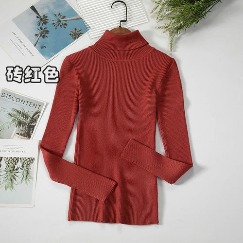 Simple Women Turtleneck Sweater Winter Fashion Pullover Elastic