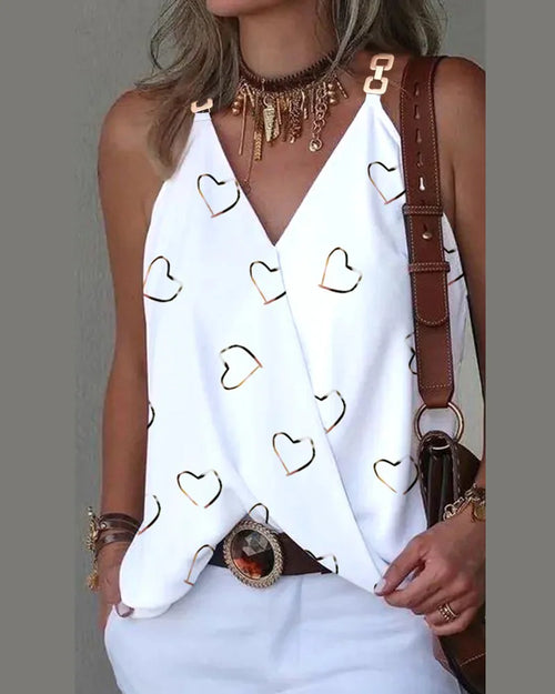 Office Lady Tank Top Women Chain Printed Vest Summer Casual Sleeveless