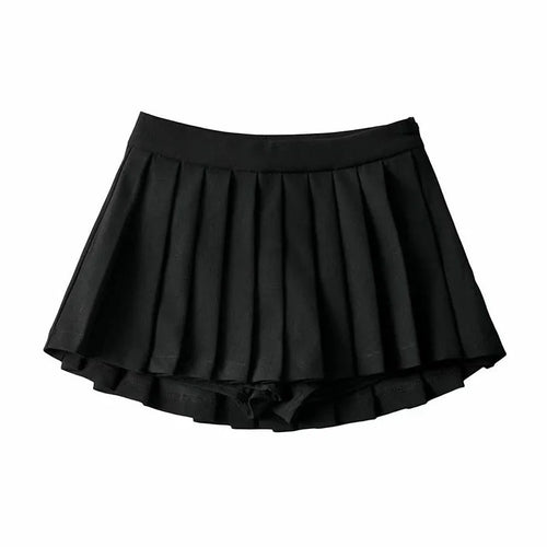 Zoki Sexy Women Pleated Skirts High Waist Summer Vintage Mini Skirts