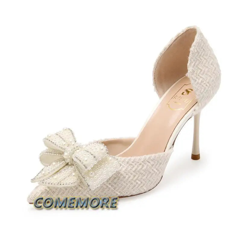 Luxury Women‘s Rhinestone Butterfly Pearl Gold High Heels