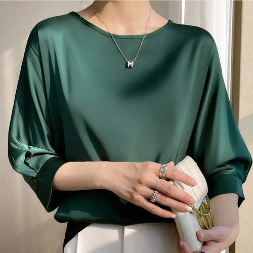 Satin Silk Half-Sleeve Tee Tops