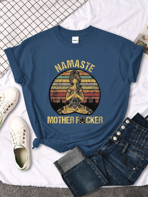 Vintage Namaste Mother Explicit Pattern Women T-Shirt O-Neck Creative