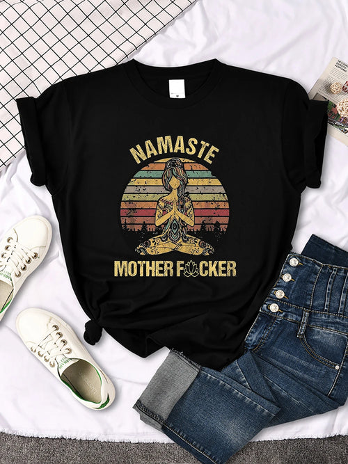 Vintage Namaste Mother Explicit Pattern Women T-Shirt O-Neck Creative