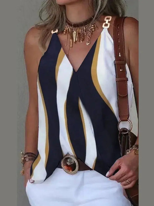 Office Lady Tank Top Women Chain Printed Vest Summer Casual Sleeveless