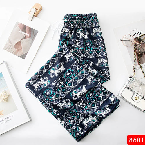 Women Wide Leg Pants High Waist Elephant Print Pant Summer Thin