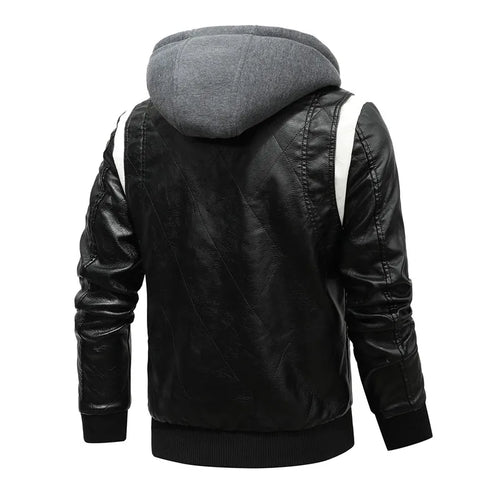 Autumn Winter Bomber Leather Jacket Men Scorpion Embroidery Hooded