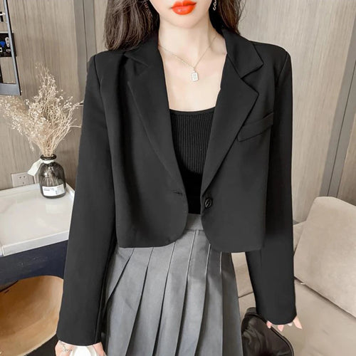 Cropped Blazers for Women New Korean Fashion Long Sleeve Button