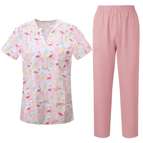 Surgical Uniforms Woman Printing Blouse Pockets Pants Medical Scrub