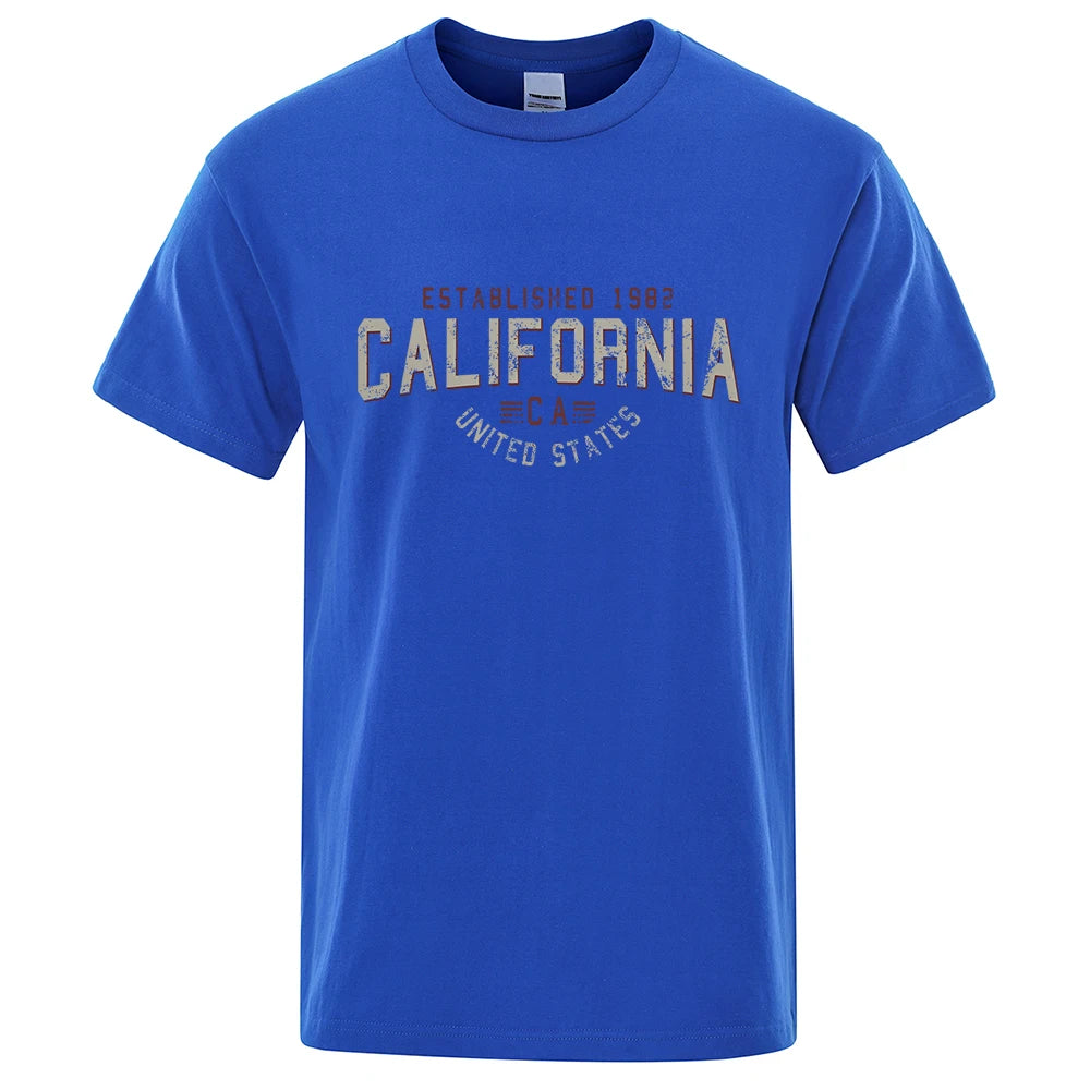 Established 1982 California United States T-Shirt Men Oversized Cotton