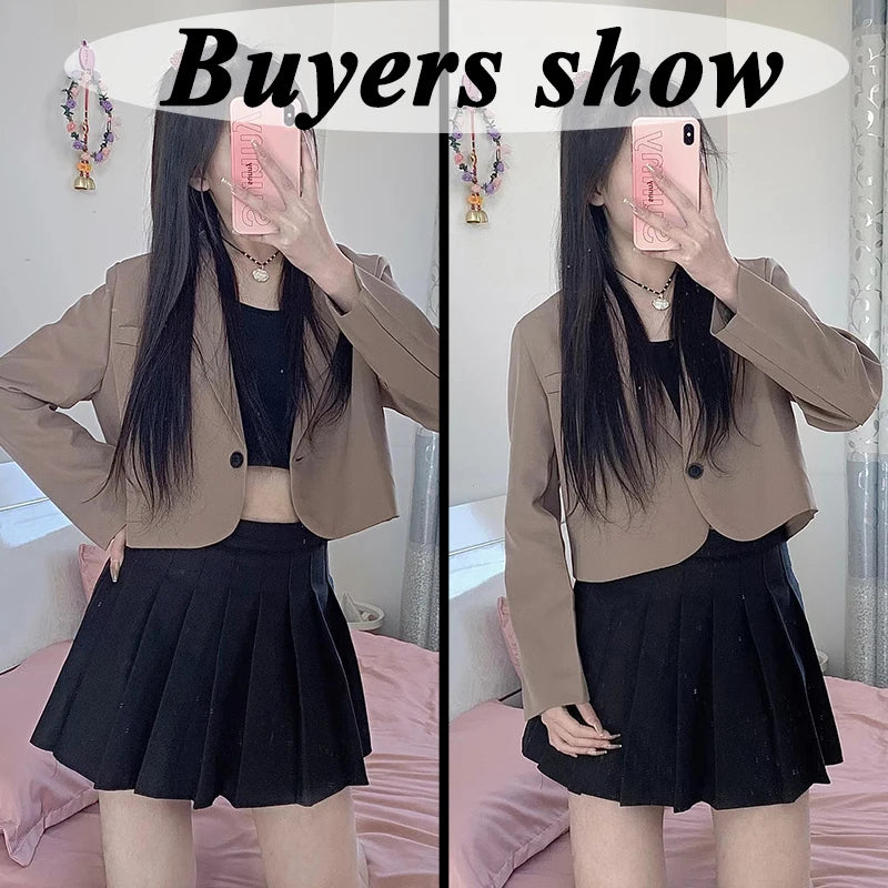 Cropped Blazers for Women New Korean Fashion Long Sleeve Button