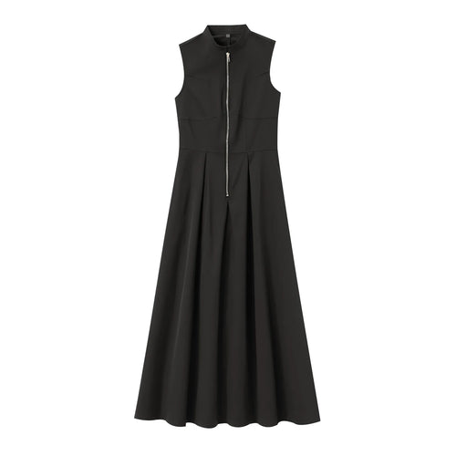 Sleeveless Spliced Zipper Maxi Summer Dress Women Elegant High Waist