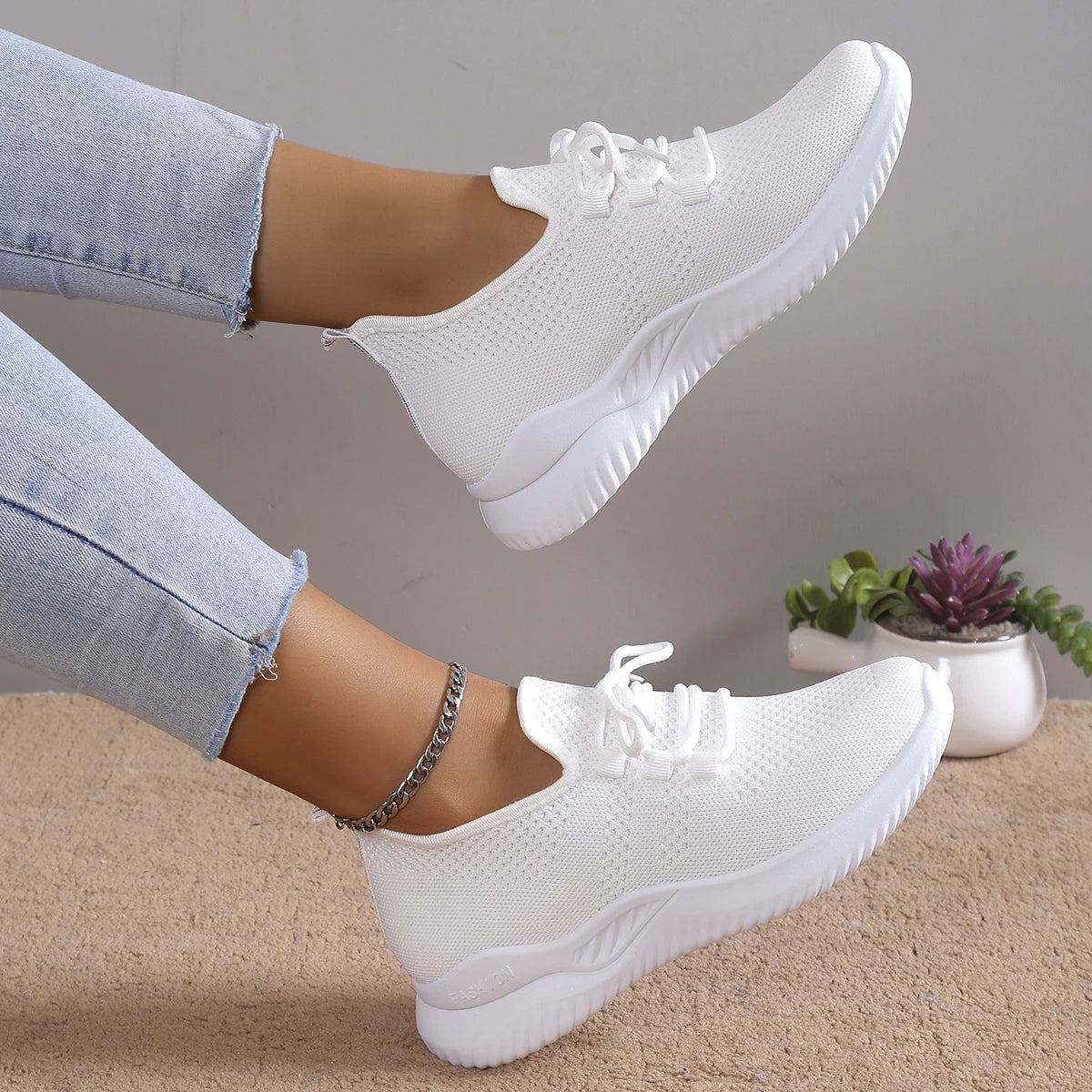 Women Sneakers Fashion Lace Up Mesh Breathable Outdoor Walking Small