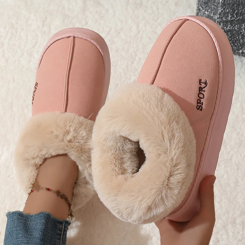 Pink Faux Fur Winter Boots Women New Faux Suede Short Plush Snow