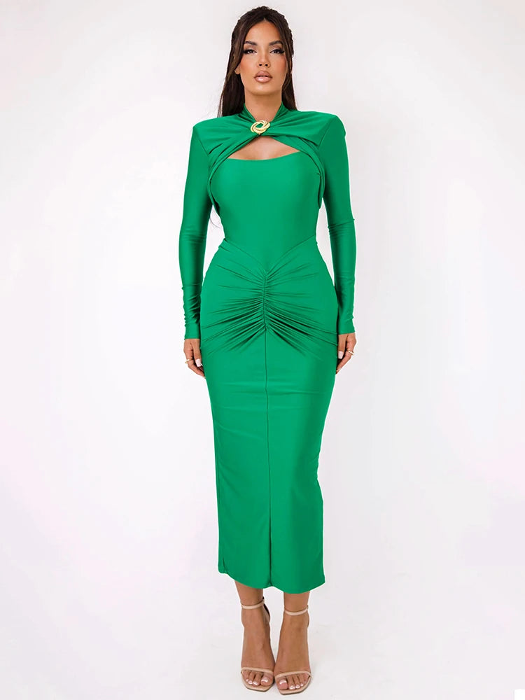 Mozision Hollow Out Long Sleeve Sexy Maxi Dress For Women Gown Autumn