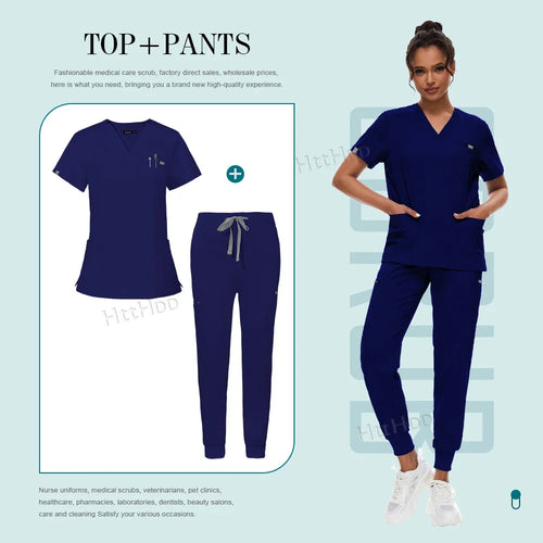 Scrubs Set for Women Joggers V-Neck Pocket Top Uniforms Medical