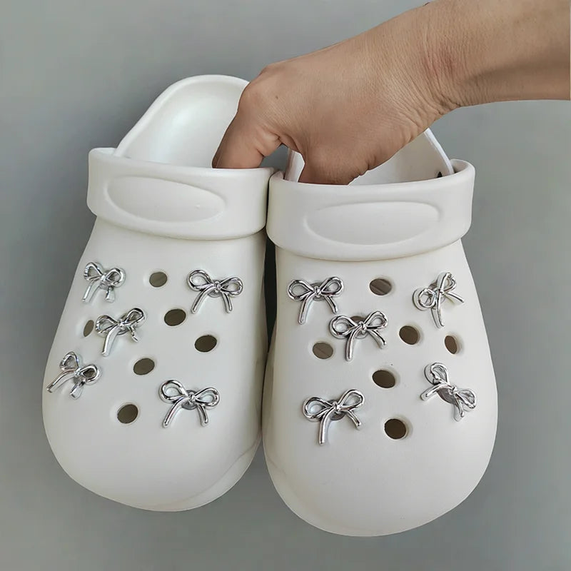 New Hole Shoe Charms DIY Garden Shoe Set  sweet silvery bow Decoration