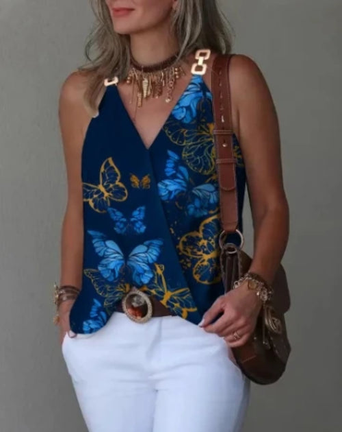 Office Lady Tank Top Women Chain Printed Vest Summer Casual Sleeveless