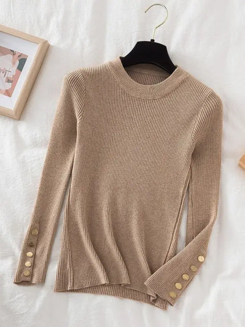 women thick sweater pullovers khaki casual autumn winter button