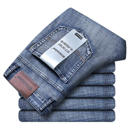 Wthinlee Spring Summer Business Jeans Men Light Blue Casual Straight