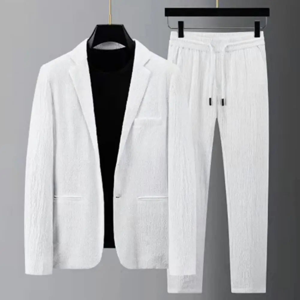 Men Two-piece Suit Striped Pleated Men Blazer Pants Set Pleated