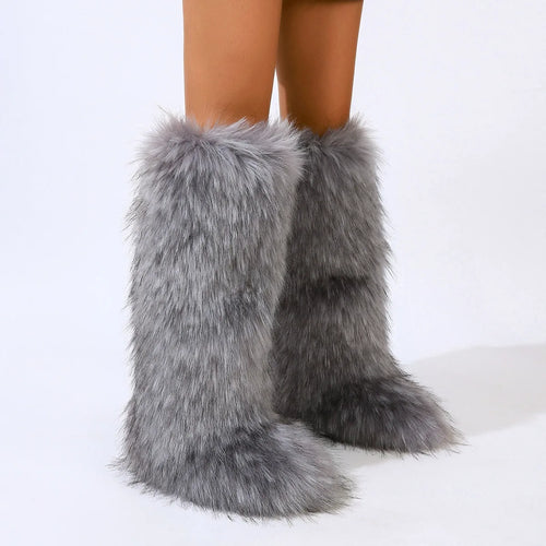 Winter Thigh High Fluffy Boots Ladies Furry Faux Fox Fur