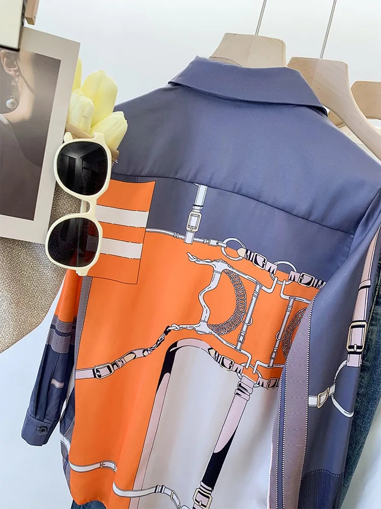 Luxury Brand Design Imitation Silk Orange Grey Summer Long