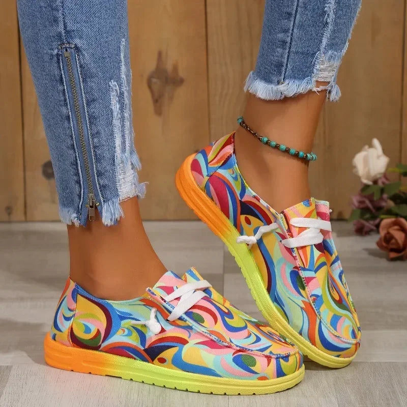 Women Ethnic Rainbow Canvas Shoes Autumn New Casual Daily Ladies