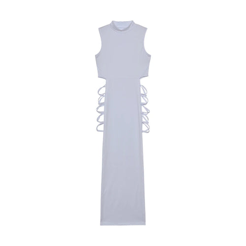 Criss Cross Cut Out Dress, Sexy Bodycon Mock Neck Sleeveless Dress,