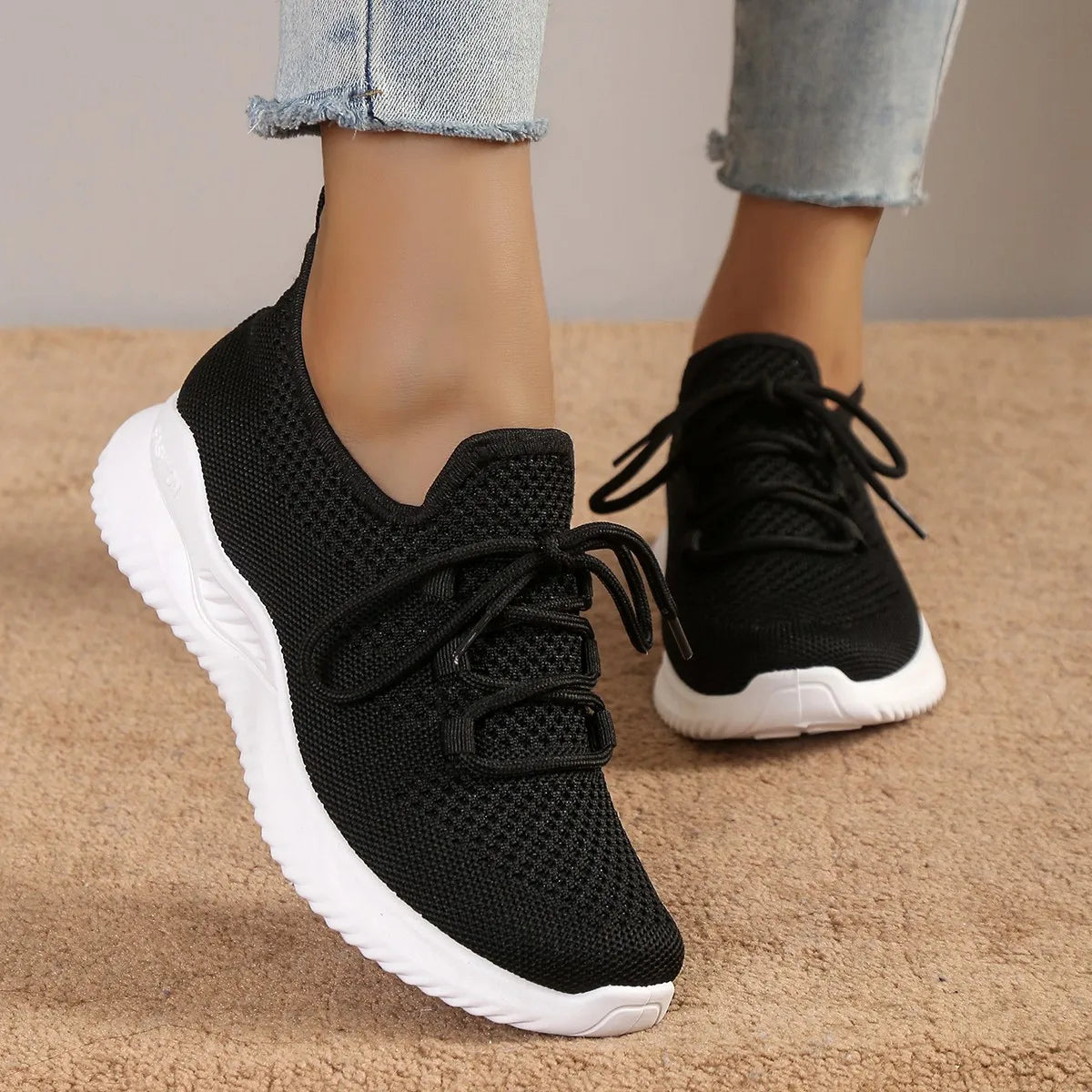 Women Sneakers Fashion Lace Up Mesh Breathable Outdoor Walking Small