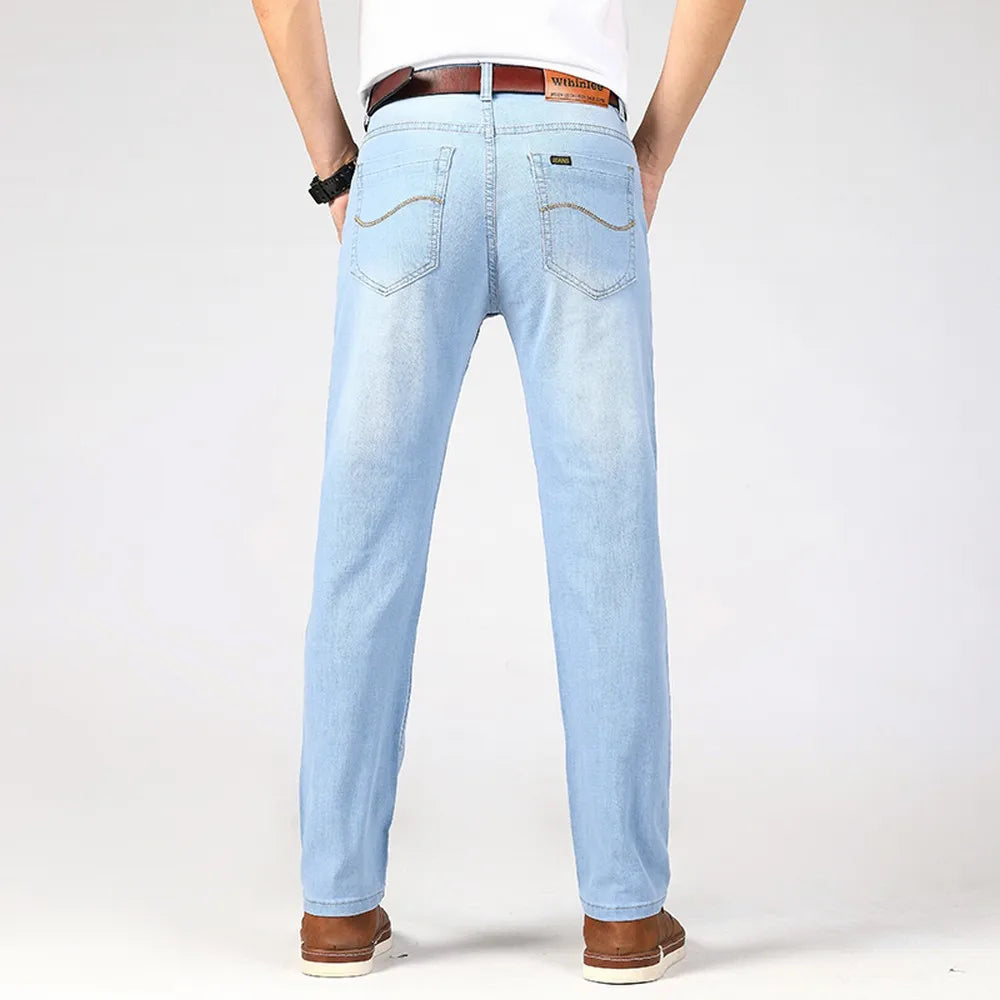 Wthinlee Spring Summer Business Jeans Men Light Blue Casual Straight