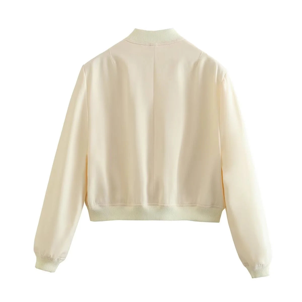 Woman Bomber Jacket Coat White Autumn Winter Button Baseball