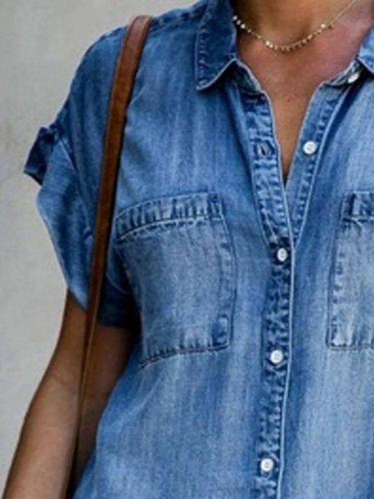 Single Breasted Denim Shirt Dress