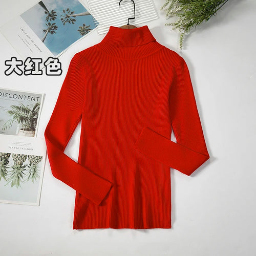 Simple Women Turtleneck Sweater Winter Fashion Pullover Elastic