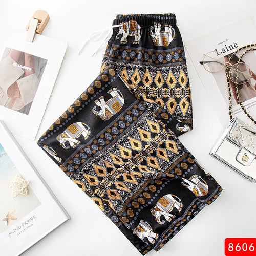 Women Wide Leg Pants High Waist Elephant Print Pant Summer Thin