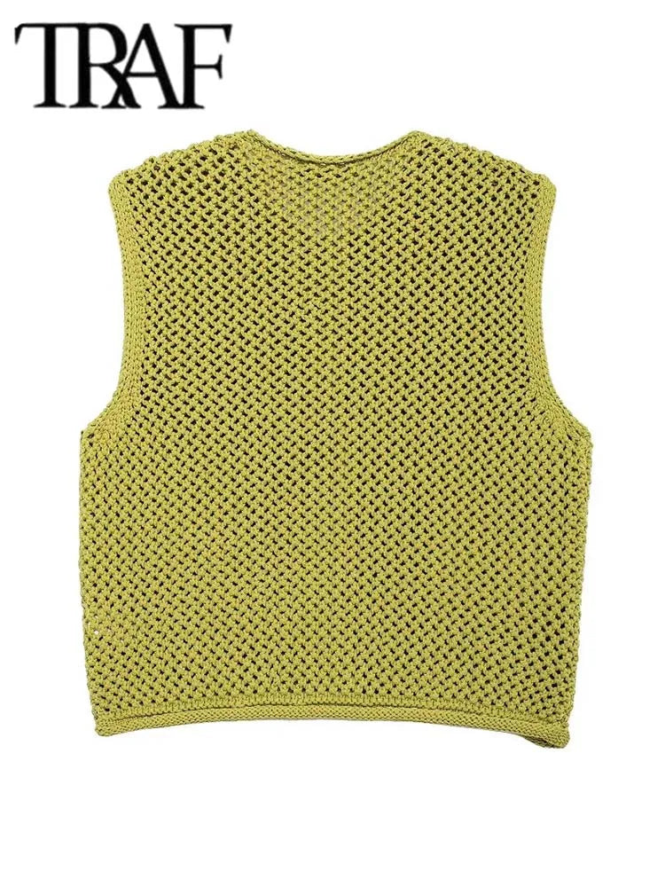 TRAF Women Fashion Sleeveless Coarse Needle Knitting Vest Sweater